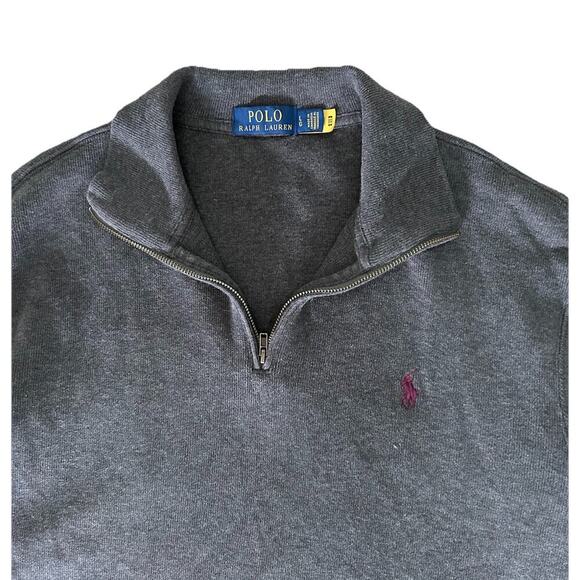Polo Ralph Lauren Men’s Gray Quarter-zip Pullover Sweater Purple Embroidered L - Picture 2 of 6